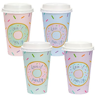 48 Pack Disposable Coffee Cups With Lids, 16 oz, 4 Pastel Designs