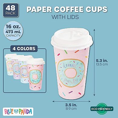 48 Pack Disposable Coffee Cups With Lids, 16 oz, 4 Pastel Designs