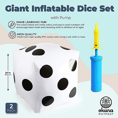 2 Pack Big Dice for Adults, Kids with Air Pump for Summer Outdoor Games, Parties, White (20 in)