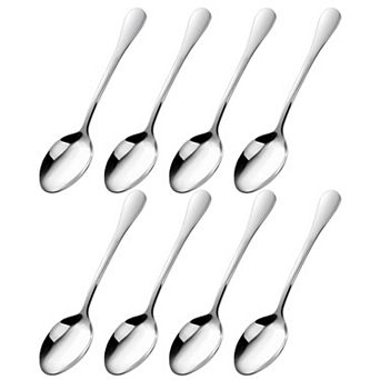 8 pc Stainless Steel Spoons for Cooking Soup Spoon Dining Spoons 4.7" Silver Tone