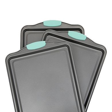 Set of 3 Nonstick Cookie Sheets for Baking, Bakeware Pans with Silicone Rubber Handles (10 x 14 Inches)
