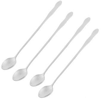 Stainless Steel Long Handle Tea Coffee Ice Cream Spoon 4 pc Silver Tone