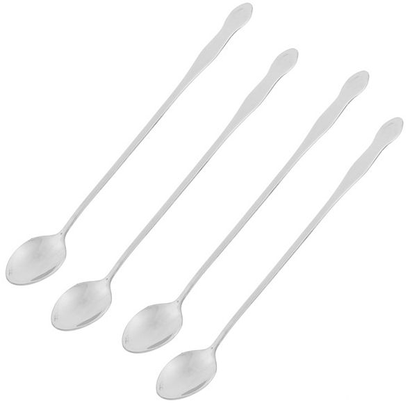 Stainless Steel Long Handle Tea Coffee Ice Cream Spoon 4pcs Silver Tone