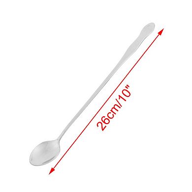 Stainless Steel Long Handle Tea Coffee Ice Cream Spoon 4pcs Silver Tone