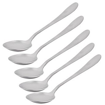 Stainless Steel Round Kitchen Table Soup Serving Spoon Scoop 5 pc Silver Tone