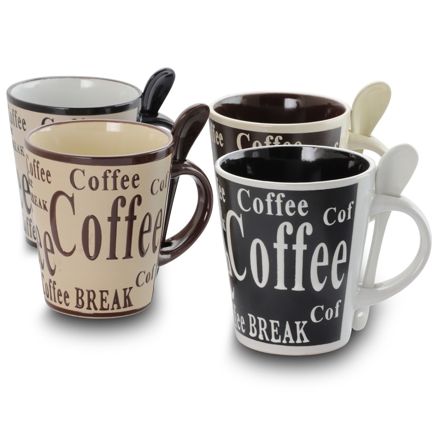 Bruntmor 16 Oz Set of 6 White Coffee Mugs, Large Size Ceramic