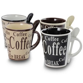 Gibson Bareggio 8 pc 13 Ounce Coffee Mug with Spoon Set, Service for 4