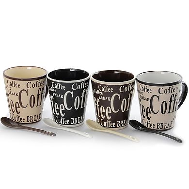 Gibson Bareggio 8 Piece 13 Ounce Coffee Mug with Spoon Set, Service for 4