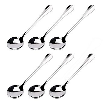6 pc Stainless Steel Spoons for Cooking Soup Spoon Dining Spoons 6.3" Silver Tone