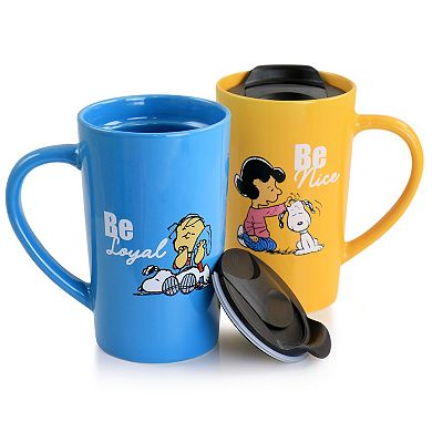 Peanuts Gentle Reminders Stoneware 4 Piece 18oz Travel Cups in Assorted Designs