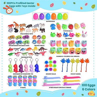 Easter Eggs with Party Favor Toys 100PCs Mini Toys for Kids Toys