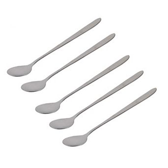 5 pc Stainless Steel Tea Coffee Dessert Stir Long Handle Spoon 7.4" Silver Tone