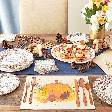 50 Pack Gather Kraft Paper Placemats, Thanksgiving Disposable Party Dinner Placemat Set, 14 X 10 In