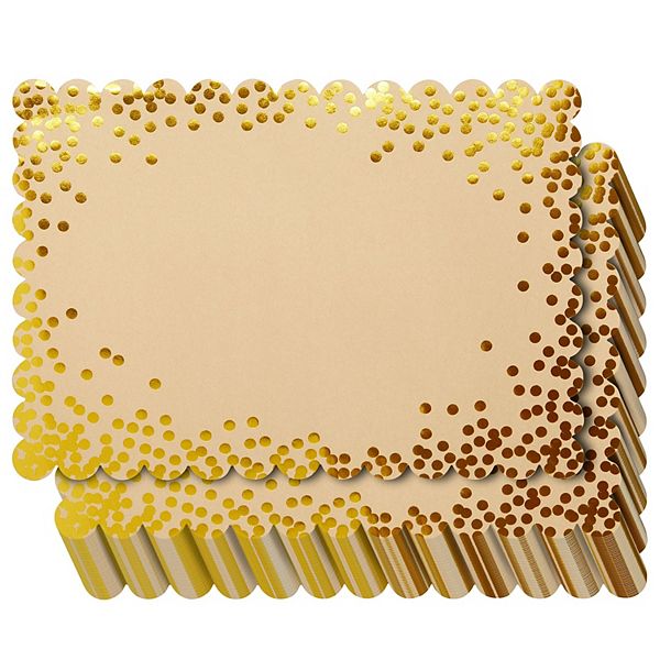 Blue Panda Kraft Scalloped Paper Placemats with Gold Foil Polka Dots ...