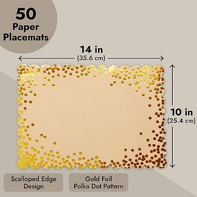 Blue Panda Kraft Scalloped Paper Placemats with Gold Foil Polka Dots  Pack of 50