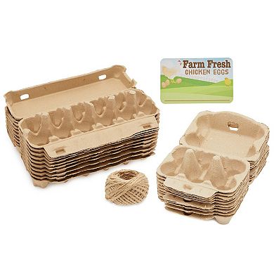 20 Reusable Paper Egg Cartons, 12 and 6 Count Sizes with 125 Labels, Jute String