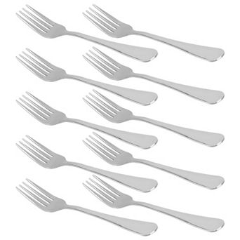 10 pc Dinner Forks Stainless Steel 7.5" Fruit Dessert Steak Fork Tableware Silver Tone