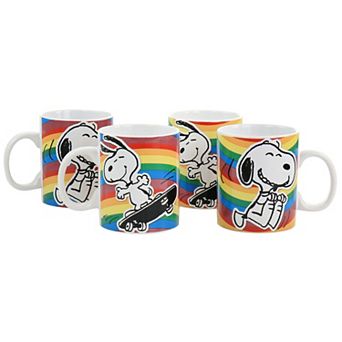 Gibson Peanuts 70th Anniversary 15oz 4 pc Stoneware Mug Set in Rainbow