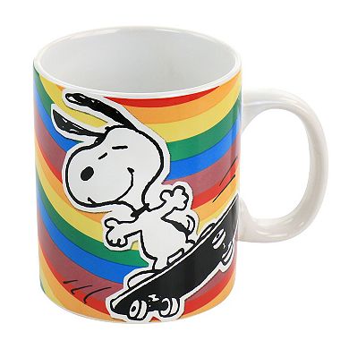 Gibson Peanuts 70th Anniversary 15oz 4 Piece Stoneware Mug Set in Rainbow