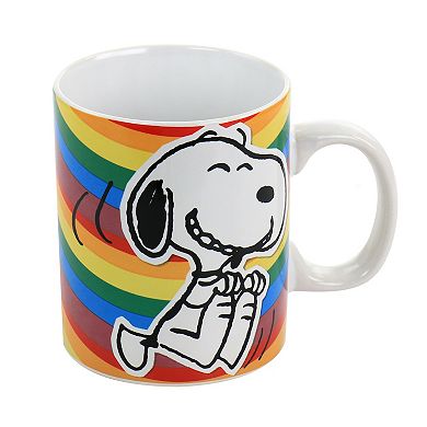 Gibson Peanuts 70th Anniversary 15oz 4 Piece Stoneware Mug Set in Rainbow