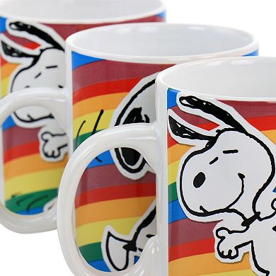 Gibson Peanuts 70th Anniversary 15oz 4 Piece Stoneware Mug Set in Rainbow