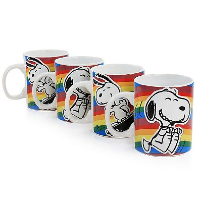 Gibson Peanuts 70th Anniversary 15oz 4 Piece Stoneware Mug Set in Rainbow