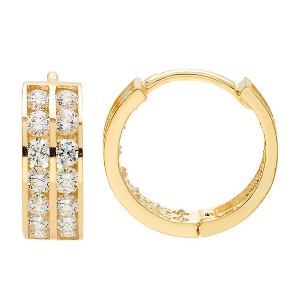 Child's 2.0mm Princess-Cut White Cubic Zirconia Huggie Hoop Earrings in