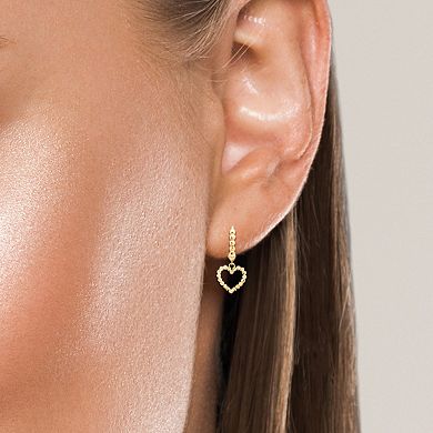 Theia Sky 14k Gold Beaded Huggie Hoop Heart Drop Earrings