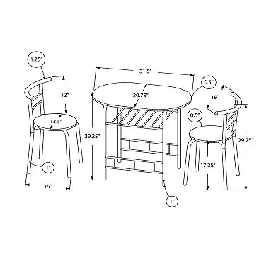 Monarch Contemporary Dining Table & Chair 3-piece Set