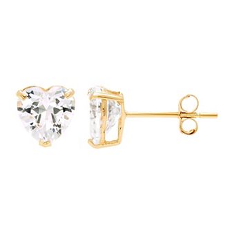 Theia Sky 14k Gold Cubic Zirconia Heart Stud Earrings
