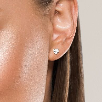 Theia Sky 14k Gold Cubic Zirconia Heart Stud Earrings