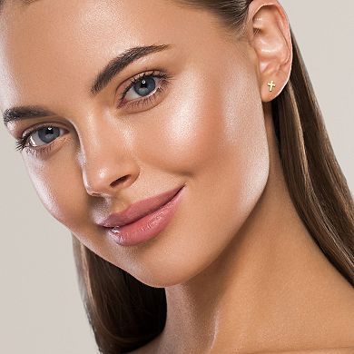 Theia Sky 14k Gold Dainty Cross Stud Earrings