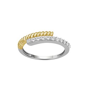 Jewelexcess Two Tone Sterling Silver 1/4 Carat T.W. Diamond Bypass Ring