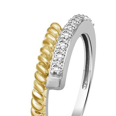 Jewelexcess Two Tone Sterling Silver 1/4 Carat T.W. Diamond Bypass Ring