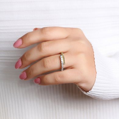 Jewelexcess Two Tone Sterling Silver 1/4 Carat T.W. Diamond Bypass Ring