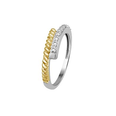 Jewelexcess Two Tone Sterling Silver 1/4 Carat T.W. Diamond Bypass Ring