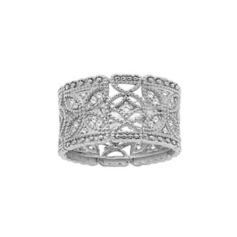 Jewelexcess Sterling Silver 1/3 Carat T.W. Diamond Filigree Flower Ring