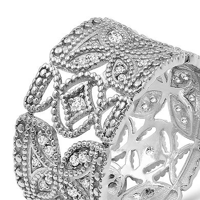 Jewelexcess Sterling Silver 1/3 Carat T.W. Diamond Filigree Flower Ring