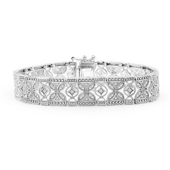 Jewelexcess Sterling Silver 1 Carat T.W. Diamond Filigree Flower Bracelet