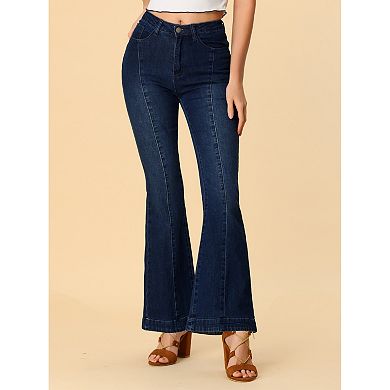 Women's Flare Vintage High Waist Stretch Long Pants Bell Button Jeans