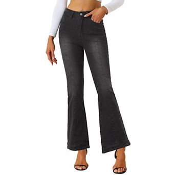 Women's Flare Vintage High Waist Stretch Long Pants Bell Button Jeans