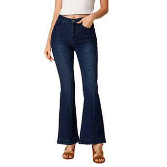 Women's Flare Vintage High Waist Stretch Long Pants Bell Button Jeans
