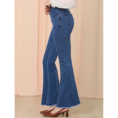 Women's Vintage Long Pants Classic High Waist Denim Bell Bottoms Jeans