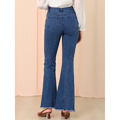 Women's Vintage Long Pants Classic High Waist Denim Bell Bottoms Jeans