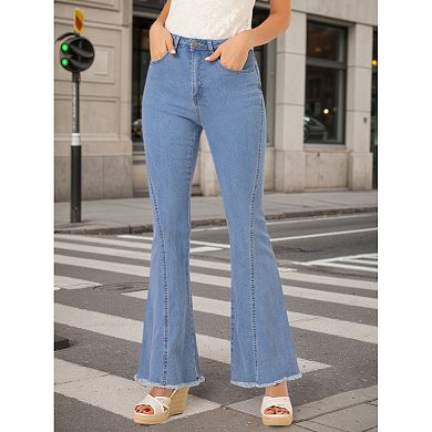 Women's Vintage Long Pants Classic High Waist Denim Bell Bottoms Jeans