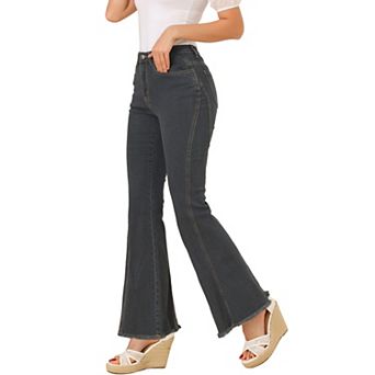 Women's Vintage Long Pants Classic High Waist Denim Bell Bottoms Jeans