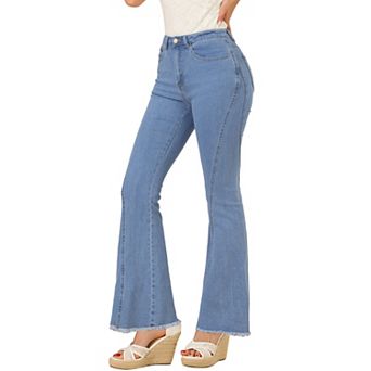 Women's Vintage Long Pants Classic High Waist Denim Bell Bottoms Jeans