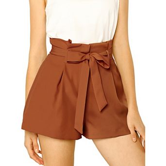 Women's Elegant Bow Self-Tie Belt High Paper Bag Waist Pleated Shorts