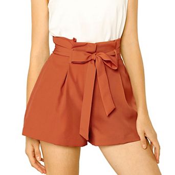 Women's Elegant Bow Self-Tie Belt High Paper Bag Waist Pleated Shorts