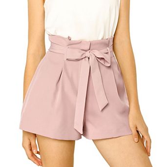 Women's Elegant Bow Self-Tie Belt High Paper Bag Waist Pleated Shorts